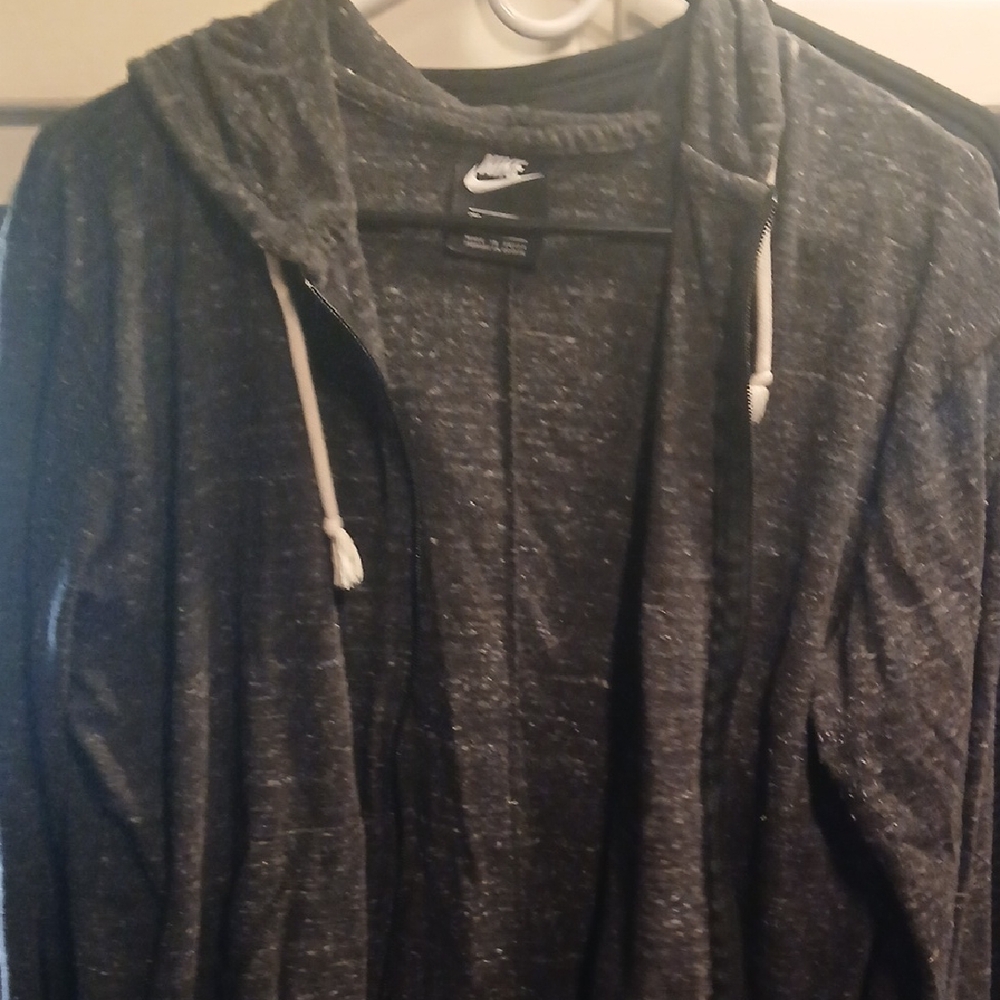 Nike Black Heather Zip Hoodie with White Drawstrings